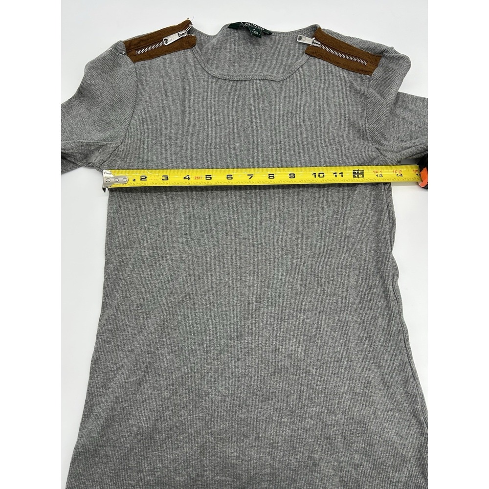 Lauren Ralph Lauren Gray Knit Top Shirt Faux Suede Zipper Shoulders Women Size M - Picture 5 of 7